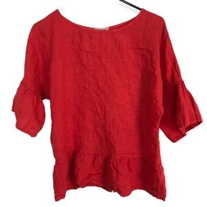 Valentina Naldi 100% linen red ruffle sleeve top